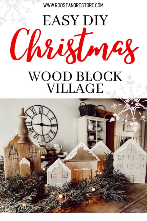 Christmas Decor Simple, Rustic Farmhouse Christmas Decor, Wood Blocks Christmas, Easy Diy Wood Projects, Using Scrap Wood, Christmas Decoration Crafts, Christmas Deco Ideas, Rustic Farmhouse Christmas, Christmas Diy Wood