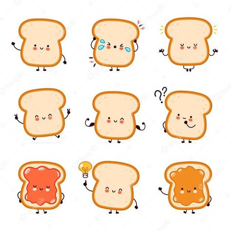 Toast Character, Toast Drawing, Funny Toasts, Cute Toast, Draw Food, Doodle Background, Bread Toast, Bakery Logo Design, Kawaii Food