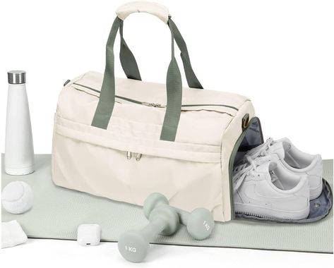 Gym Bag for Women Small Travel Duffle Bag with Shoe Compartment, Waterproof Sports Carry on Bag with yoga Mat Trolley Sleeve, Tote Bags, Beige Green Cute Gym Bag, Sport Tote Bag, Bag With Shoe Compartment, Womens Gym Bag, Laptop Travel Bag, Gym Tote, Travel Duffle Bag, Diaper Bag Tote, Travel Duffle