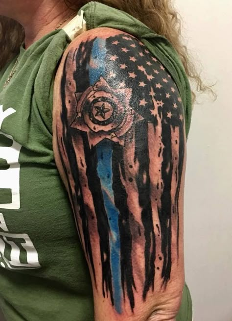 Police Tattoo Ideas For Men, Blue Line Flag Tattoo, First Responder Tattoo, Police Tattoo Ideas, Law Tattoos, Police Tattoos, Blue Line Tattoo, Cop Tattoos, Badge Tattoo