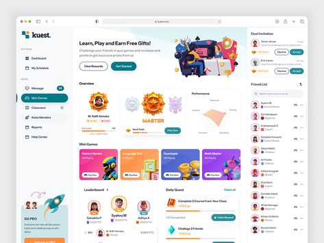 Kuest - Learning Management System Gamification by Syahru Murtadho for Hypocreate on Dribbble Learning Management System Design, Learning Management System Ui Design, Gamification Education, Knowledge Management System, Ui Design Tutorial, Student Dashboard, Knowledge Management, School Management, Learning Management System