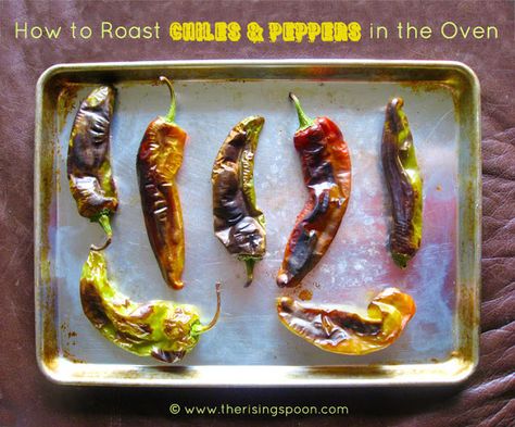 How to Roast Chiles & Peppers in the Oven | The Rising Spoon Roasted Chili Peppers, Roast Peppers, Smoked Jalapeno, Roasted Poblano Peppers, Stuffed Anaheim Peppers, Roasted Jalapeno, Chile Recipes, Chile Peppers, Cooking Photos