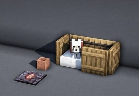 Minecraft bed idea for dog Minecraft Bedding, Case Minecraft, Minecraft Decoration, Rumah Minecraft Sederhana, Minecraft Banner Designs, Minecraft Interior, Bangunan Minecraft, Minecraft Interior Design, Minecraft Farm