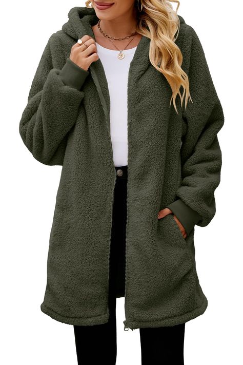 PRICES MAY VARY. Baggy style, fluffy coat, fuzzy fleece sherpa jacket women, zip up, zip down, soft and fluffy, once wear it you will be warm all day, fits with roomy for layers underneath There are 2 front pockets on the side which can keep your hands warm in the cold days, open front design. Perfect to pair with sweaters, tunics, shirts. Fits for daily wear, school, vacation, work Warm and cozy fabric, breathable, super soft and comfortable. About shed fuzzes problem: please shake the sweater Oversized Sherpa Jacket, Fleece Jackets, Fleece Cardigan, Pleated Tennis Skirt, Coat With Hood, Baggy Style, Zippered Cardigan, Sweater Coat, Style Cardigan