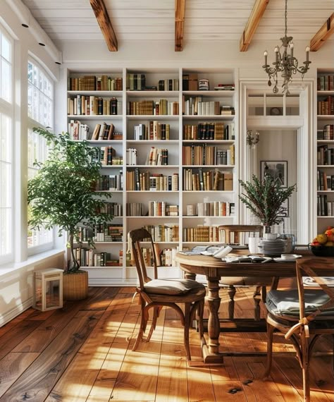 Salons Cottage, Dining Room Library, French Interior Design, Public Libraries, Home Library Design, Room Library, Home Libraries, All About Books, Book Shelves