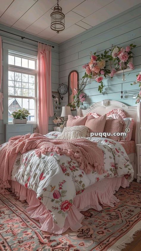 Roses Bedroom Romantic, Cute Room Makeover, Kaylee Core, Coquette Aesthetic Room, Country Chic Bedroom, Room Makeover Ideas, Shabby Bedroom, Cottagecore Room, Shabby Chic Bedroom Furniture