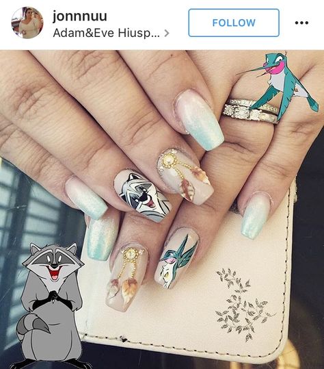 Pocahontas nails Pocahontas Nails, Disney Inspired Nails, Disney Acrylic Nails, Cotton Candy Nails, Nail Time, Nail Art Disney, Animal Nails, Glamorous Nails, Disney Nails