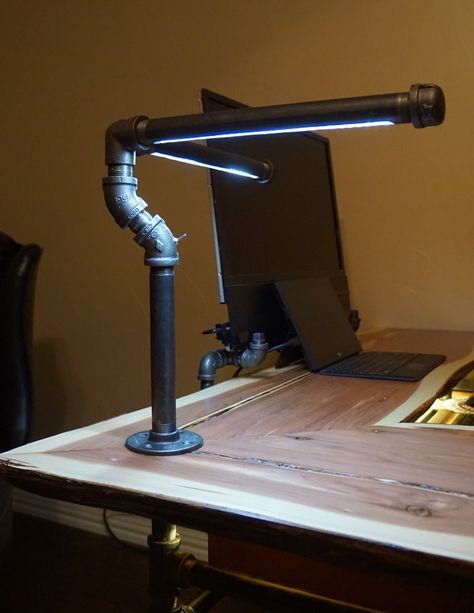 Ikea Table Legs, Industrial Computer Desk, Diy Industrial Lighting, Industrial Lighting Design, Pipe Decor, Pipe Lighting, Vintage Industrial Furniture, Pipe Furniture, Pipe Lamp