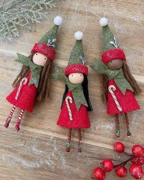 Diy Christmas Dolls, Christmas Dolls Diy, Christmas Dolls Handmade, Elf Ornaments Diy, New Christmas Crafts For 2023, Christmas Fairies, Elf Crafts, Elf Fairy, Christmas Elf Doll