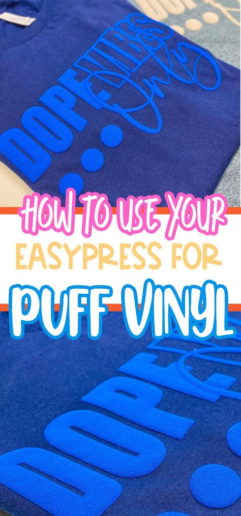 Puff heat transfer vinyl is a special htv that when applied properly it creates a puff effect on your material or shirt. This 3d puff heat transfer vinyl was so unique that I had to try it. Puffy Vinyl, Diy Puffs, Puff Vinyl, Easy Puff, Htv Projects, Puff Paint, Cricut Projects Beginner, Diy Vinyl, Htv Vinyl