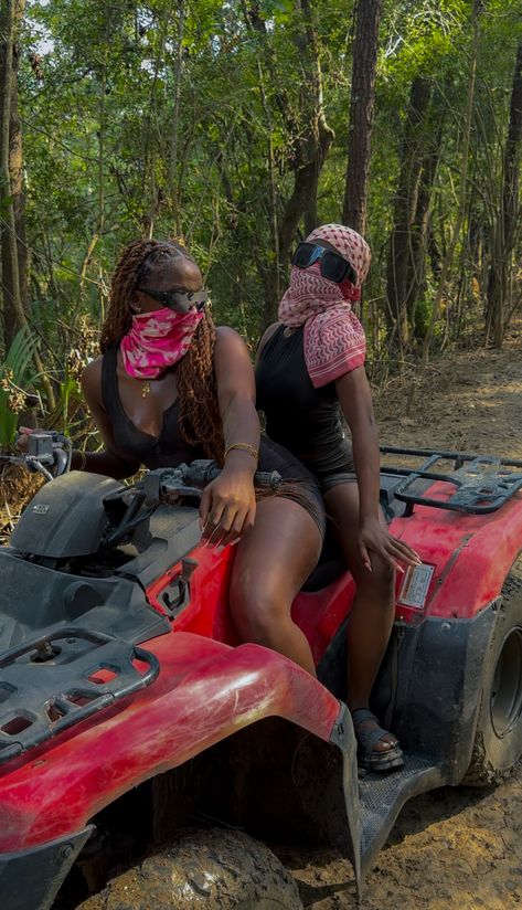 Atv Riding Outfits | Atv riding black woman | fun things to do on vacation | vacation | atv | 4 wheelers | four wheelers | dirt bikes Atv Riding Outfit Vacation, Bike Riding Outfits, Bike Outfits Women, Riding Outfits, Cute Birthday Ideas, Atv Riding, 4 Wheelers, Jamaica Travel, Four Wheelers