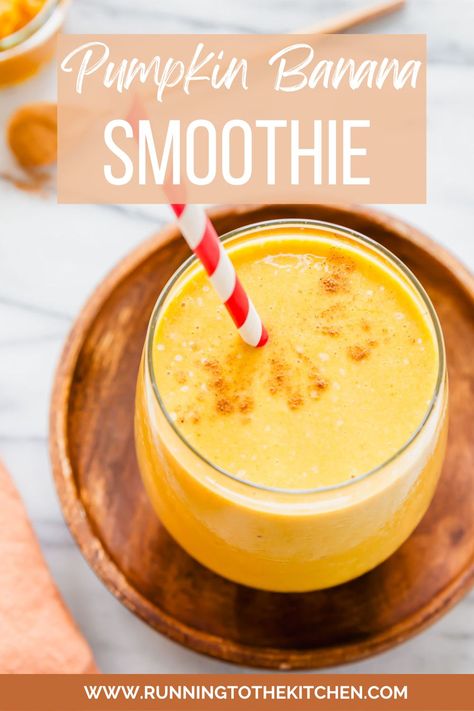 A fall inspired pumpkin banana smoothie that tastes just like pumpkin pie except a whole lot healthier for you. Leftover Pumpkin Puree, Pumpkin Smoothie Healthy, Holiday Smoothies, Pumpkin Smoothie, Leftover Pumpkin, Oat Smoothie, Favorite Breakfast Recipes, Dessert Smoothie, Pumpkin Banana