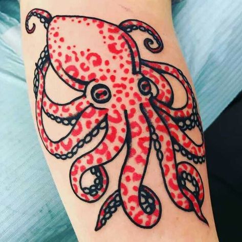 American Traditional Octopus Tattoo, American Traditional Octopus, Traditional Octopus Tattoo, Tattoo Octopus, Frank Carter, Nerd Tattoos, Kraken Tattoo, Squid Tattoo, Tattoo Mistakes