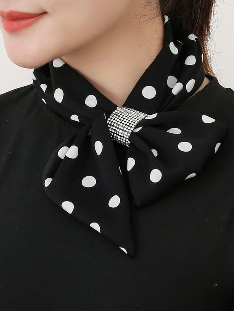 Pattern Scarf, Polka Dot Scarf, Scarf Women Fashion, Rhinestone Decor, Patterned Scarves, Scarf Women, Polka Dot Pattern, Polka Dot Print, White Collar