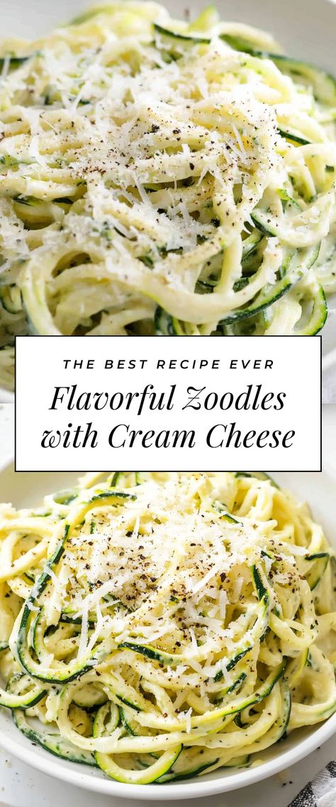 Image for Flavorful Zoodles with Cream Cheese Creamed Zucchini, Zucchini Noodle, Zucchini Noodle Recipes, Zoodle Recipes, Cheesy Zucchini, Cream Cheese Recipes, Quick Weeknight Dinners, Dairy Free Options, Best Food Ever