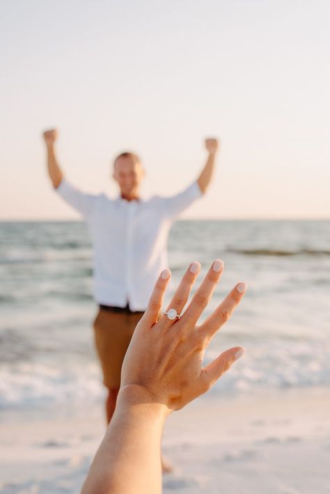 Ring Beach Photos, Beach Pictures With Fiance, Proposal At The Beach Ideas, Engagement Pictures At The Beach, Beach Engagement Ring Photos, Surprise Beach Engagement, Engagement At The Beach, Engagment Beach Photoshoot, Engagement Beach Ideas