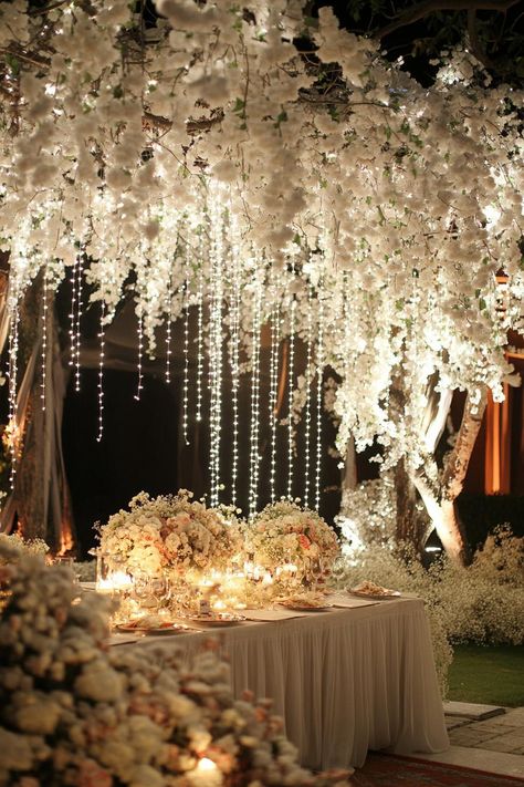 49 Timeless Wedding Decor Ideas That Will Never Go Out of Style Timeless Wedding Decor, Floral Archway, Twinkle String Lights, Wedding Glam, Cascading Flowers, Wedding Table Setting, Wedding Set Up, Luxurious Wedding, Floral Arch