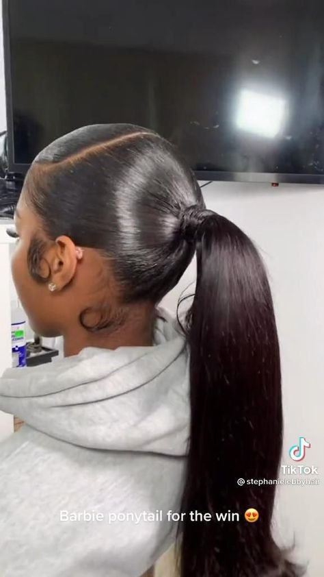 𝐏𝐢𝐧: @𝐭𝐡𝐞𝐧𝐢𝐧𝐚𝐠𝐫𝐥 🦋 [Video] | Sleek ponytail hairstyles, Black ponytail hairstyles, Weave ponytail hairstyles Hair Styles For Black Women Ponytail, Sleek Ponytail Black Women Wedding, Low Slick Back Braided Ponytail Weave, Cute Ponytail Ideas For Black Women, Slim Back Ponytail, Nice Ponytail Hairstyles For Black Women, Sleek Ponytail Weave Black Women, Middle Part Hairstyles For Black Women Ponytail, Long Pony Tailed Hairstyle Black Women