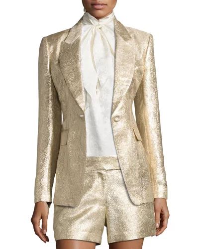 Jacquard Blazer, Gold Blazer, Slim Blazer, Metallic Jacket, Look Short, Lapel Blazer, Slim Fit Jackets, Woman Suit Fashion, Single Button Blazer