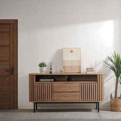 Renwick Sideboard 2 Drawers and 2 Doors - Bed Bath & Beyond - 39048385 Tv Sideboard Ideas, Modern Sideboard Decor, Havenly Office, Meja Aesthetic, Sideboard Decor Ideas, Light Wood Sideboard, Mid Century Modern Cabinet, Cane Sideboard, Mid Century Modern Cabinets