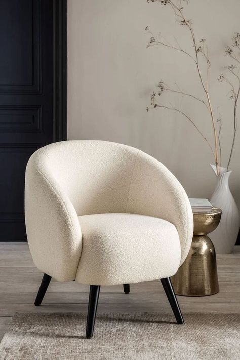 Small Comfy Chair, Small Chair For Bedroom, Fluffy Top, Chair For Bedroom, Minimalist Chair, Small Chair, Boucle Fabric, Comfy Chairs, Bedroom Chair