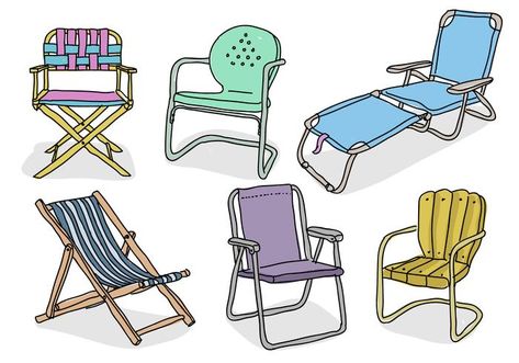 Camping Chair Illustration, Chair Doodle, Summer Chairs, Camping Pics, Ideas Sketch, Chair Drawing, Doodle Vector, Lawn Chair, Vector Art Design