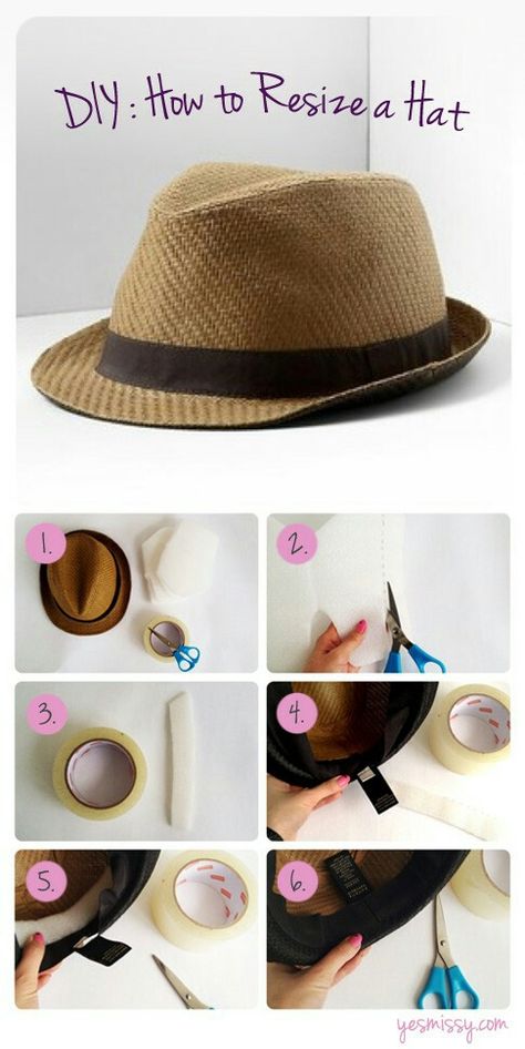 How to make your hat smaller w/foam padding and double sided tape Make A Hat, Felted Hats, Oversized Hat, Hat Tutorial, Diy Hat, Summer Inspiration, Summer Diy, Diy Couture, Double Sided Tape