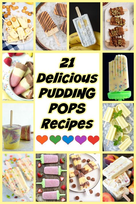 21 Delicious Pudding Pops Recipes collection shared on RecipeBoy.com Strawberry Peach Cobbler, Frozen Pudding Pops, Jello Pudding Pops, Chocolate Pudding Pops, Pudding Popsicles, Chocolate Banana Pudding, Pops Recipes, Breakfast Popsicles, Blueberry Pudding