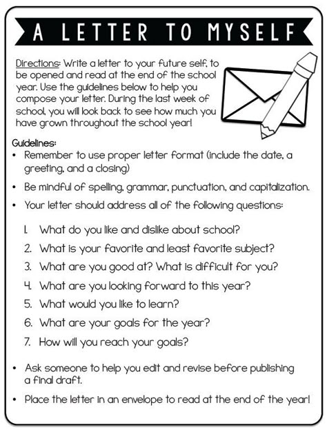 Have your student write a letter to their future self!  1: Written for them to read at the end of the school year. 2: Written for them to receive right before they graduate high school! They will be very thankful. Year 5 Transition Day Activities, First Week Of School Ideas High School, Transition Day Activities Ks2, Transition Activities Ks2, Letter To Self, Letter To Future Self, Middle School Activities, First Day Activities, Write A Letter