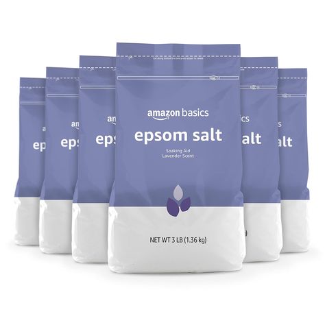 Amazon Basics Epsom Salt Soaking Aid, Lavender Scented, 3 Pound, 6-Pack (Previously Solimo) Epsom Salt Crystals, Lavender Epsom Salt, Stocking Stuffers For Adults, Salt Crystals, Spring Spa, Salt Crystal, Amazon Basics, Epsom Salt, Dry Dog Food