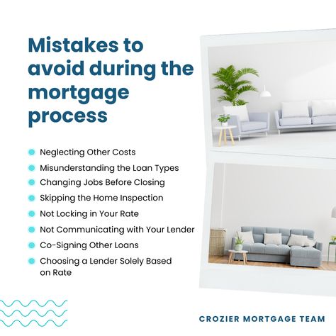 Avoiding these mistakes can help you have a smoother mortgage process and set you up for successful homeownership.💯🏡 Don Crozier Sr. Mortgage Advisor⠀⠀ NMLS# 243214⠀⠀ (408) 440-6620 Mobile⠀⠀ don@CrozierMortgageTeam.com #mortgagerefinance #buyingahouse #mortgagetips #homebuyingknowledge #firsttimehomebuyers #homebuyers #croziermortgageteam #nexamortgage Mortgage Advisor, Buying Investment Property, Mortgage Process, Refinance Mortgage, Mortgage Tips, First Time Home Buyers, Mortgage Loans, Home Ownership, Home Loans