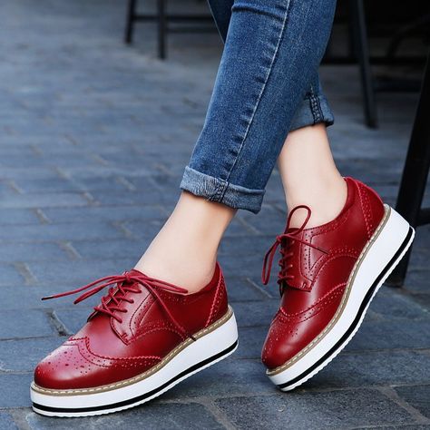 Comfy Work Shoes, Red Platform Shoes, Oxford Platform, Glam Shoes, Oxford Platform Shoes, Fab Shoes, Women Platform Shoes, Ballerina Shoes Flats, Women Flats