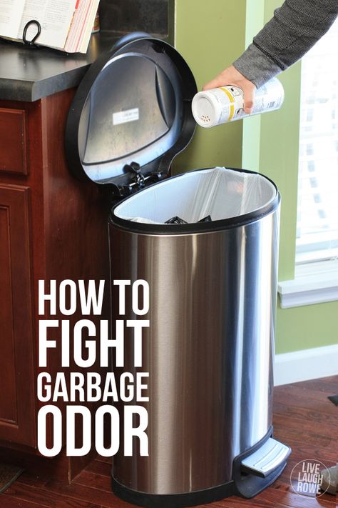 How to fight garbage odor with a sprinkle or two of Garbage Odor Eliminator!  www.livelaughrowe.com #ZepSocialStars #ad Trash Can Odor Eliminator Diy, Odor Eliminator Diy, Housekeeping Ideas, Laundry Soap Homemade, Diy Designs, Easy Cleaning Hacks, Cleaning Tricks, Kitchen Bin, Odor Eliminator