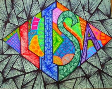 Naam in een vorm en versierd met patronen Elementary Name Art Project, Name Art Elementary School, Zentangle Patterns With Names, Name Zentangle Art, Graffiti Name Art Lesson, Name Art Projects, Photography Graphics, Classe D'art, 7th Grade Art