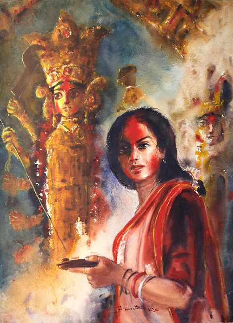 Indian Painters, Poem Illustration, Watercolor Indian, Durga Painting, Vedic Art, Om Namah Shivaya, Female Art Painting, Shiva Art, Indian Folk Art