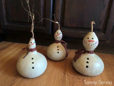 Gourds Christmas, Gourd Projects, Gourds Diy, Christmas Gourds, Snowman Gourds, Birdhouse Gourds, Gourds Art, Gourd Ornaments, Diy Snowman Decorations