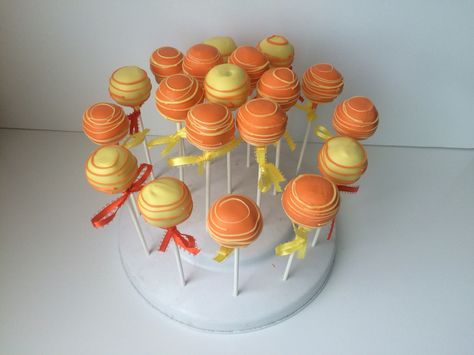 Orange and Yellow Cake Pops | San Diego Cake Pop Shop Here Comes The Sun Cake Pops, Here Comes The Son Cake Pops, Orange And Yellow Cake, Orange Cake Pops, Yellow Cake Pops, Magnum Cake, Diego Cake, Sun Theme, Sun Cake