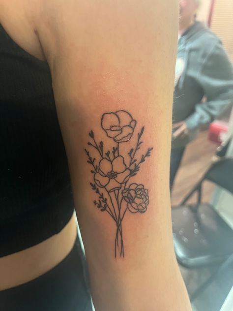 Carnation And Poppy Tattoo, Carnation And Sunflower Tattoo, Carnation Bouquet Tattoo, Poppy Flower Tattoo, Carnation Tattoo, Poppy Tattoo, Carnation Bouquet, Bouquet Tattoo, Poppies Tattoo