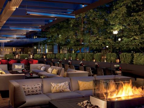 Cool fire pit in garden Outdoor Restaurant Patio, Cool Fire Pits, Restaurant Patio, Outdoor Lounge Area, Rooftop Lounge, Garden Fire Pit, Lounge Bar, The Ritz Carlton, Outdoor Restaurant