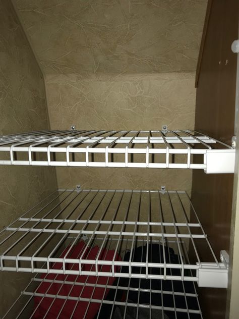 Easy Rv Closet Storage Solutions You Need To See - Pineapple Voyage Shelves For Camper Closet, Camping Storage Ideas Travel Trailers, Boating Meals, Seasonal Campsite, Camper Updates, Rv Updates, Rv Closet, Make Shelves, Campsite Ideas