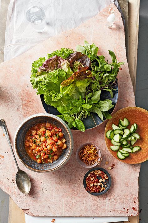 laotian shrimp larb lettuce Shrimp Filling, Food Editorial, Toasted Rice, Fluffy Cinnamon Rolls, Steamed Dumplings, Italian Spices, Shrimp Seasoning, Lettuce Leaves, Cured Meats