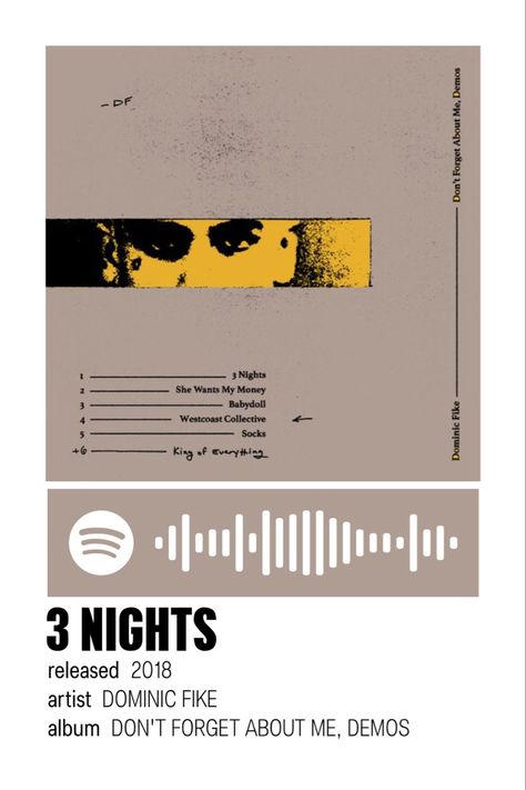 3 Nights Dominic Fike, Dominic Fike, Dont Forget Me, Polaroid Poster, Music Poster, Poster Print, Songs, Movie Posters, Music