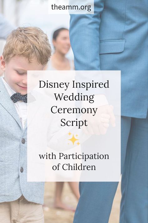 This sweet Disney themed sample wedding script is uniquely written to keep young children and family at the center of your wedding ceremony. With references to Frozen, Finding Nemo, and other Disney movie favorites, including vows from The Nightmare Before Christmas, your child / children will stay entertained from the invocation to the pronouncement and first kiss! Original ceremony script written by ordained AMM Minister Michelle Rojas. Wedding Officiant Script, Ceremony Script, Wedding Vows To Husband, Disney World Wedding, Wedding Ceremony Script, Disney Inspired Wedding, Wedding Script, Disney Fairy Tale Weddings, Disney World Tips And Tricks