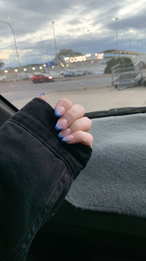 hand with acrylic nails with 2 toned blue french tips nails in car Two Tone Nails, Blue French Tips, Blue Acrylic Nails, Blue French, Cute Gel Nails, Tip Nails, French Tips, French Tip Nails, Blue Nails