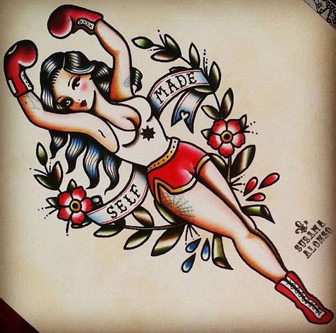 ❤️❤️❤️ Boxing Outfit, Boxer Tattoo, Traditional Heart Tattoos, Circus Tattoo, Traditional Heart, Feminist Tattoo, Rockabilly Tattoo, Dove Tattoos, Pin Up Girl Tattoo