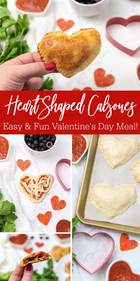 Quick and Easy Heart Shaped Calzones Heart Shape Dinner Ideas, Heart Dinner Valentines Day, Heart Shaped Calzones, Heart Food Ideas, Heart Shaped Dinner Ideas, Kid Friendly Valentines Dinner, Valentine’s Day Pasta, Valentine Dinner For Kids, Valentines Day Dinner For Kids