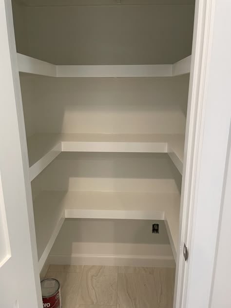 Diy Walk In Pantry On A Budget, Reach In Linen Closet, Small Built In Pantry Ideas, Small Airing Cupboard Ideas, Small Walk In Linen Closet, Small Pantry Shelving Ideas Diy, Pantry Shelving Ideas Small Closet, Small Narrow Pantry, Deep Cupboard Storage Ideas