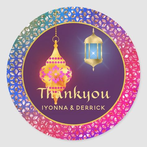 Arabian, Moroccan, Bollywood Party Personalized Classic Round Sticker | Zazzle.com Aladdin Theme, Arabian Nights Party, Egyptian Party, Moroccan Arabic, Party Edit, Bollywood Party, Engagement Party Decorations, Indian Bollywood, Arabian Nights