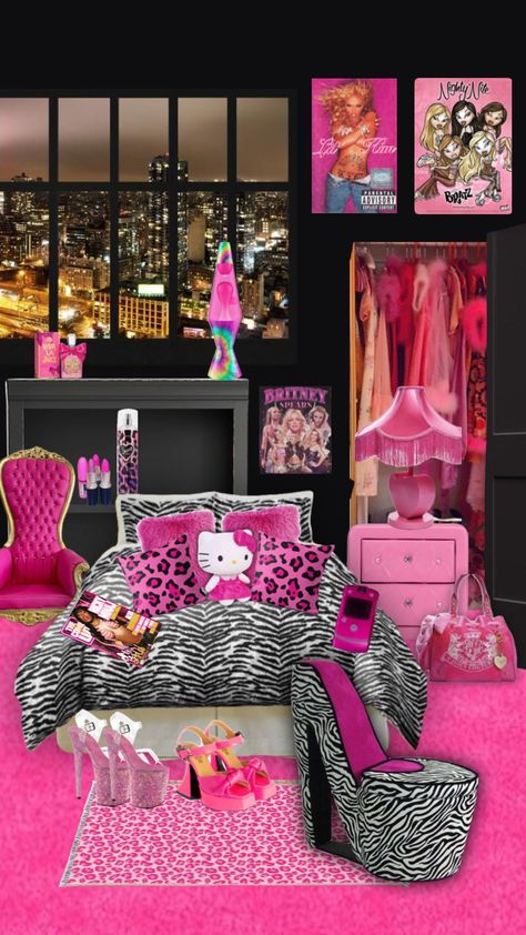 McBling Bedroom 💕🦓💸 #mcbling #trashyy2k #y2k #mcblingfashion #bedroom #room #decor #2000s #dreambedroom #bedroom #bed Mcbling Room, Zebra Print Bedroom, Trashy Y2k Bedroom, Hot Pink Room, Pink Mcbling, Bedroom Wallpaper Ideas, Zebra Room, Y2k Bedroom, Bedroom Purple