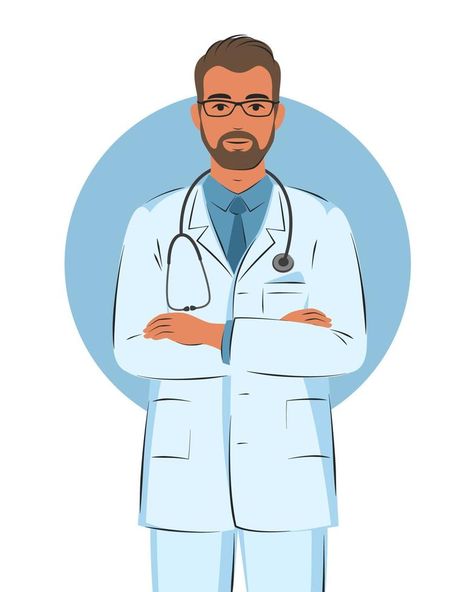 Doctor in white coat. Friendly and caring medical worker. Vector illustration. Doctor Illustration Art, Doctor Illustration, Doctor Vector, Fun Jobs, Illustration Advertisement, Male Doctor, Tracing Worksheets Preschool, Worksheets Preschool, Vector Cartoon